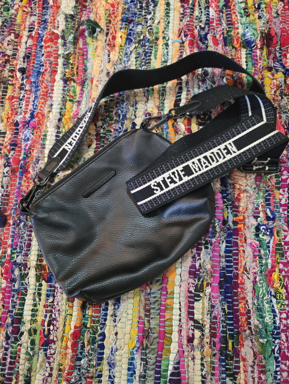 Steve Madden Black Crossbody Bag | Y2K Streetwear Utility Woven Strap